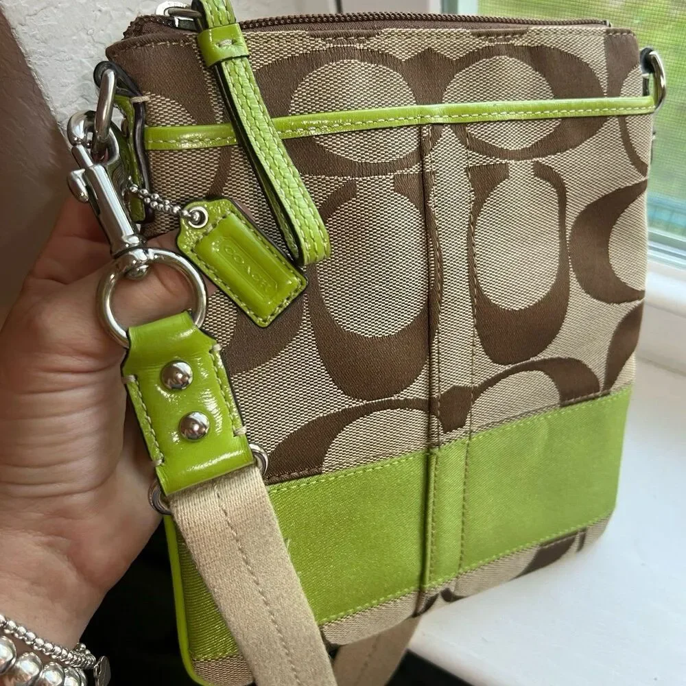 Coach Signature C Crossbody Bag in Brown, Tan & Chartreuse | Excellent Condition - Picture 4 of 11